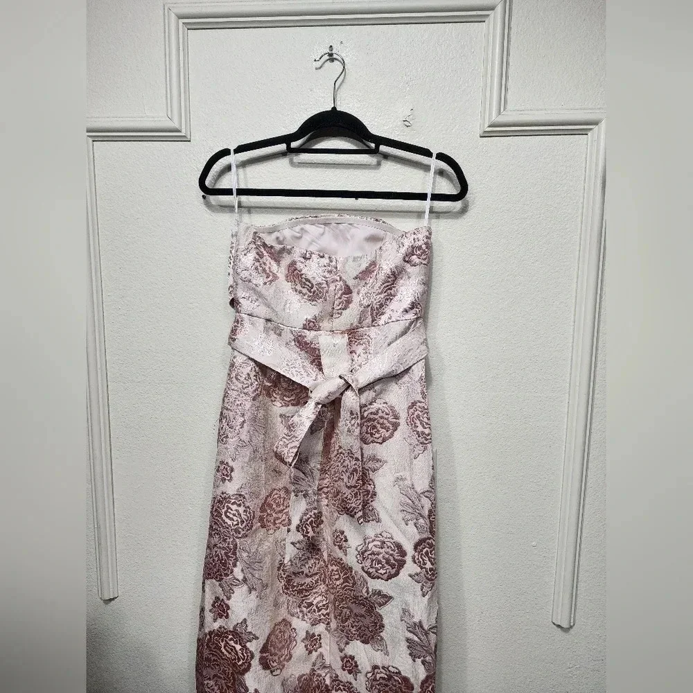 Lulus Redefine Regal Pale Pink Floral Jacquard Strapless Maxi Dress XS Wedding
